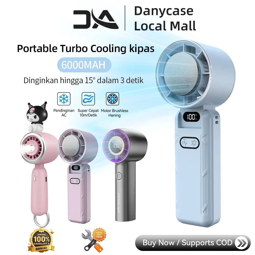 Kipas Angin Mini Portable Semikonduktor Turbo Kencang 18000RPM Baterai Tahan Lama USB